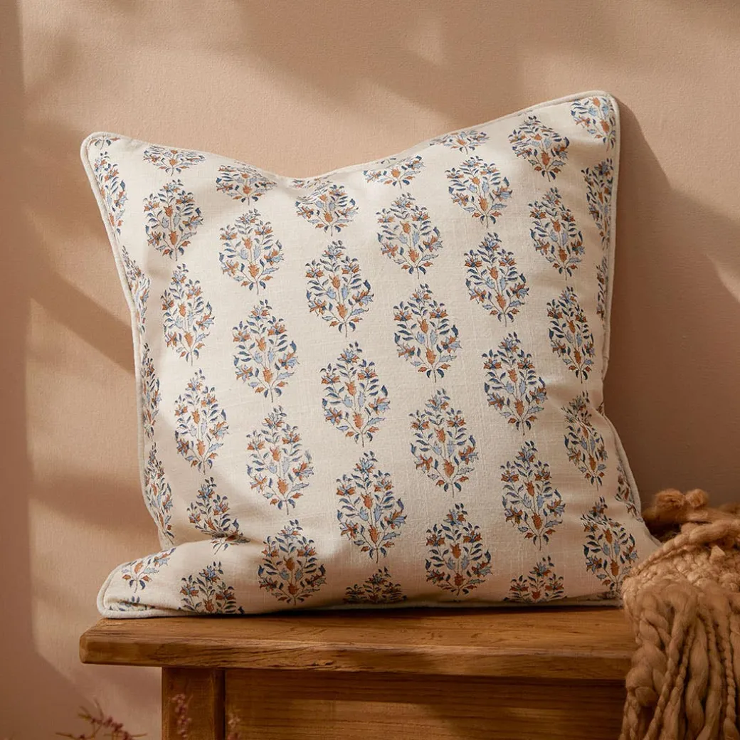 Aarvi Wood Block Cushion - Blue