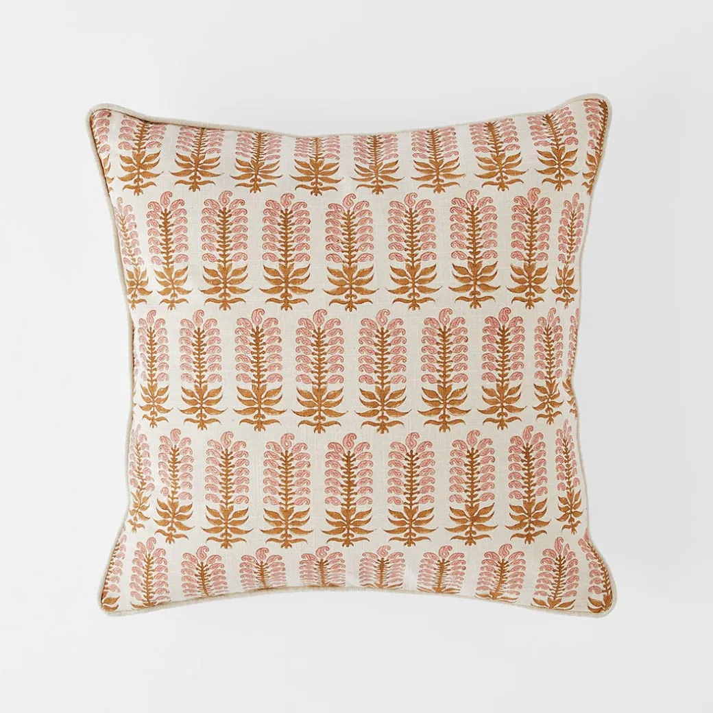 Aarvi Wood Block Cushion - Ochre