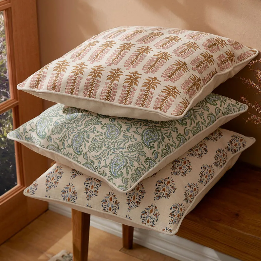 Aarvi Wood Block Cushion - Ochre