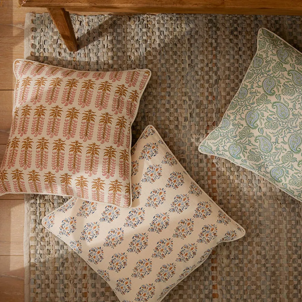 Aarvi Wood Block Cushion - Ochre