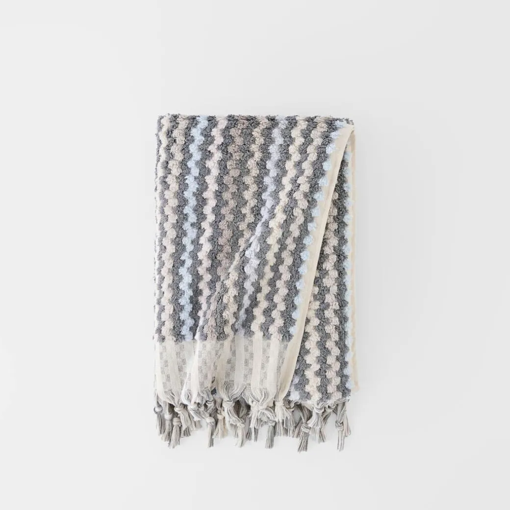 Bodrum Turkish Cotton Bath Sheet - Blue/Grey Zig Zag