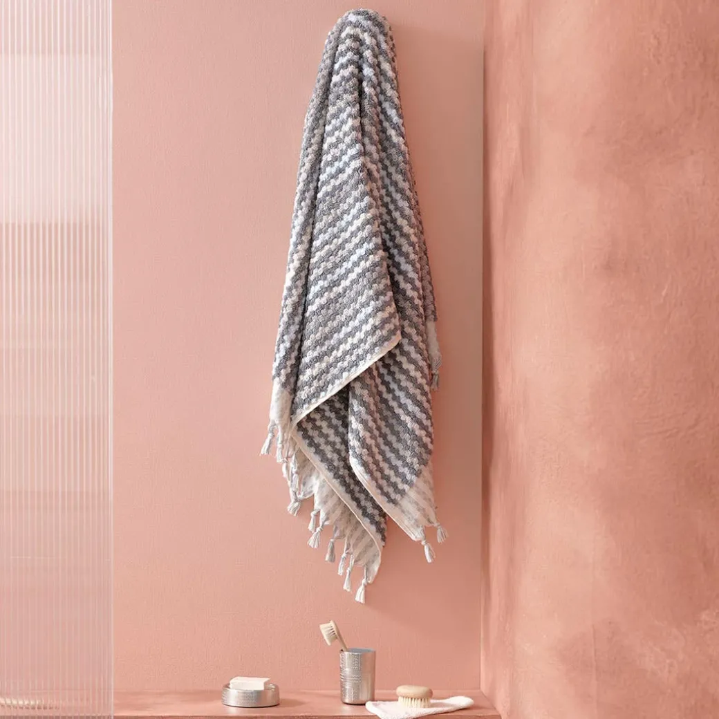 Bodrum Turkish Cotton Bath Sheet - Blue/Grey Zig Zag