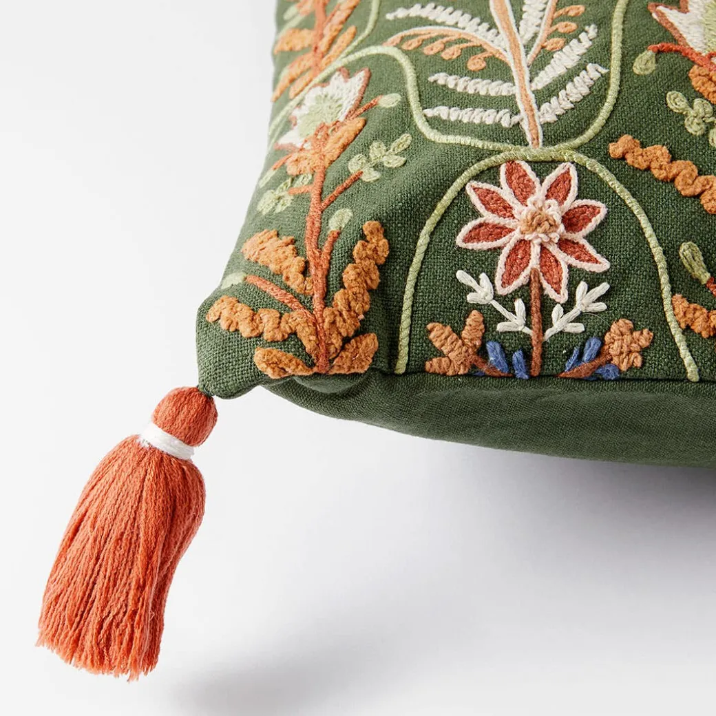 Botany Embroidered Cushion - Blue/Multi