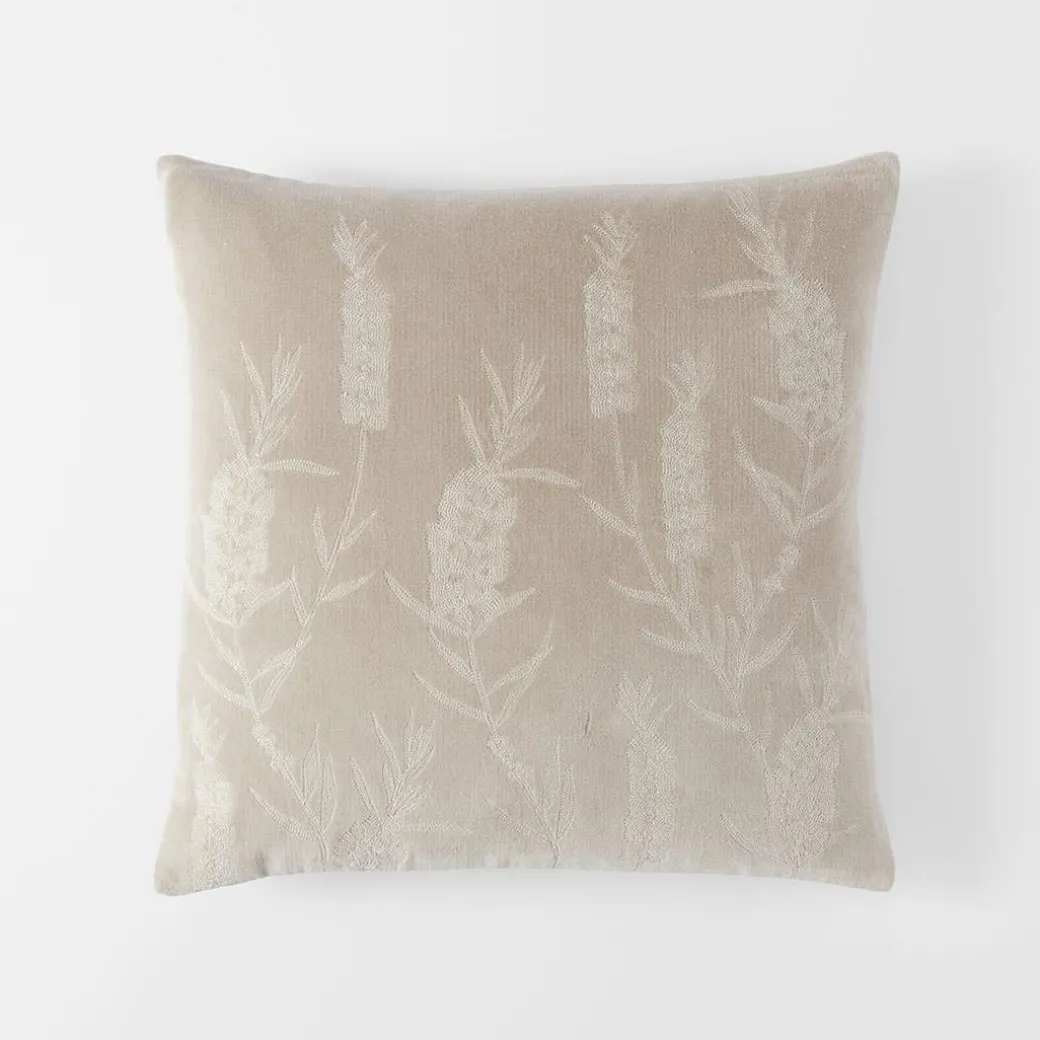 Bottle Brush Velvet Cushion - Stone
