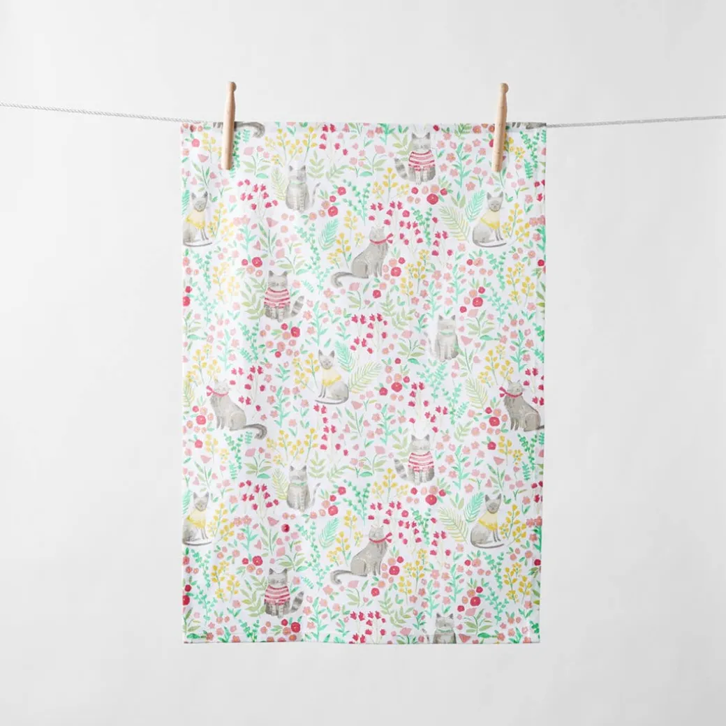 Cat Garden Tea Towel