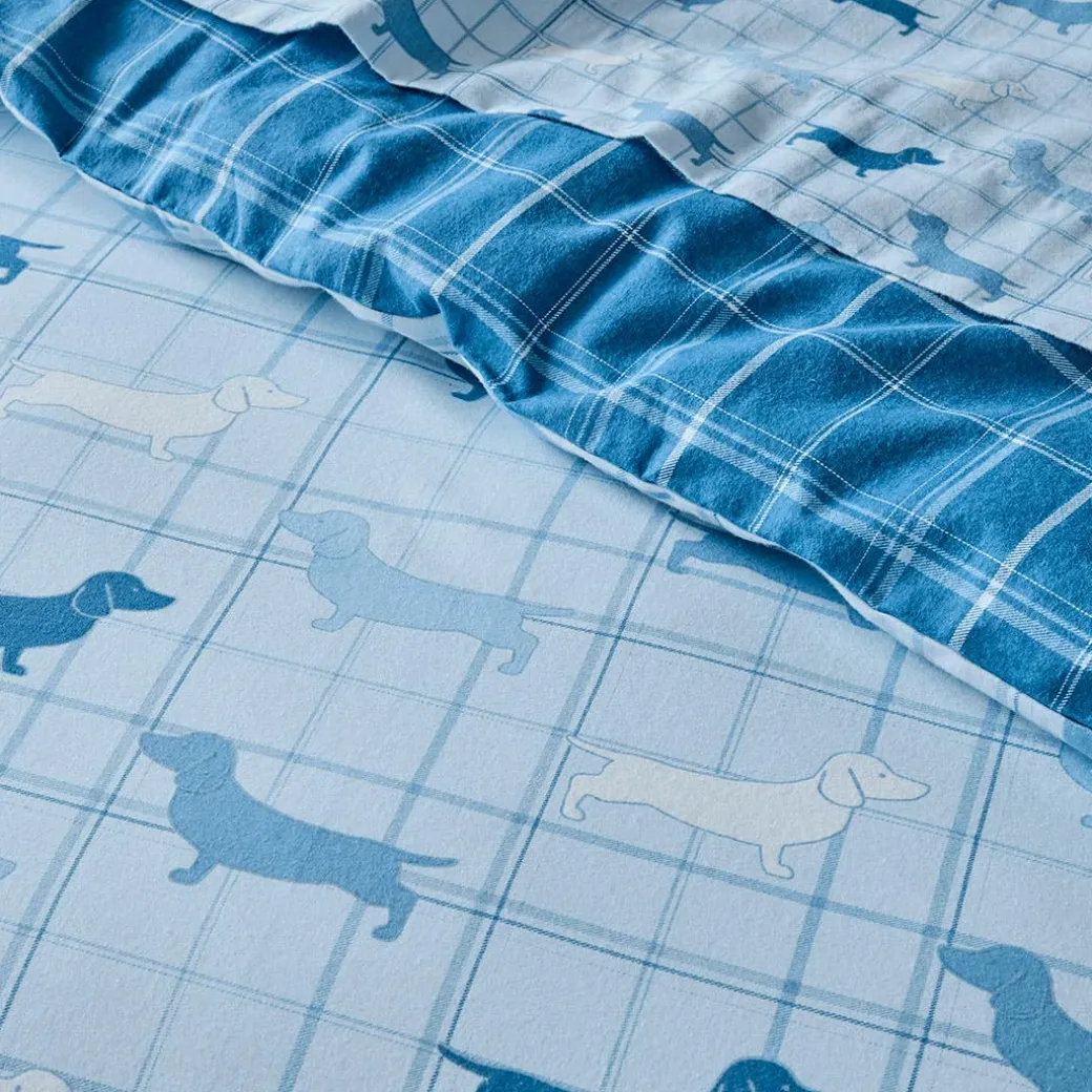 Charlie Reversible Flannelette Quilt Cover Set- Light Blue