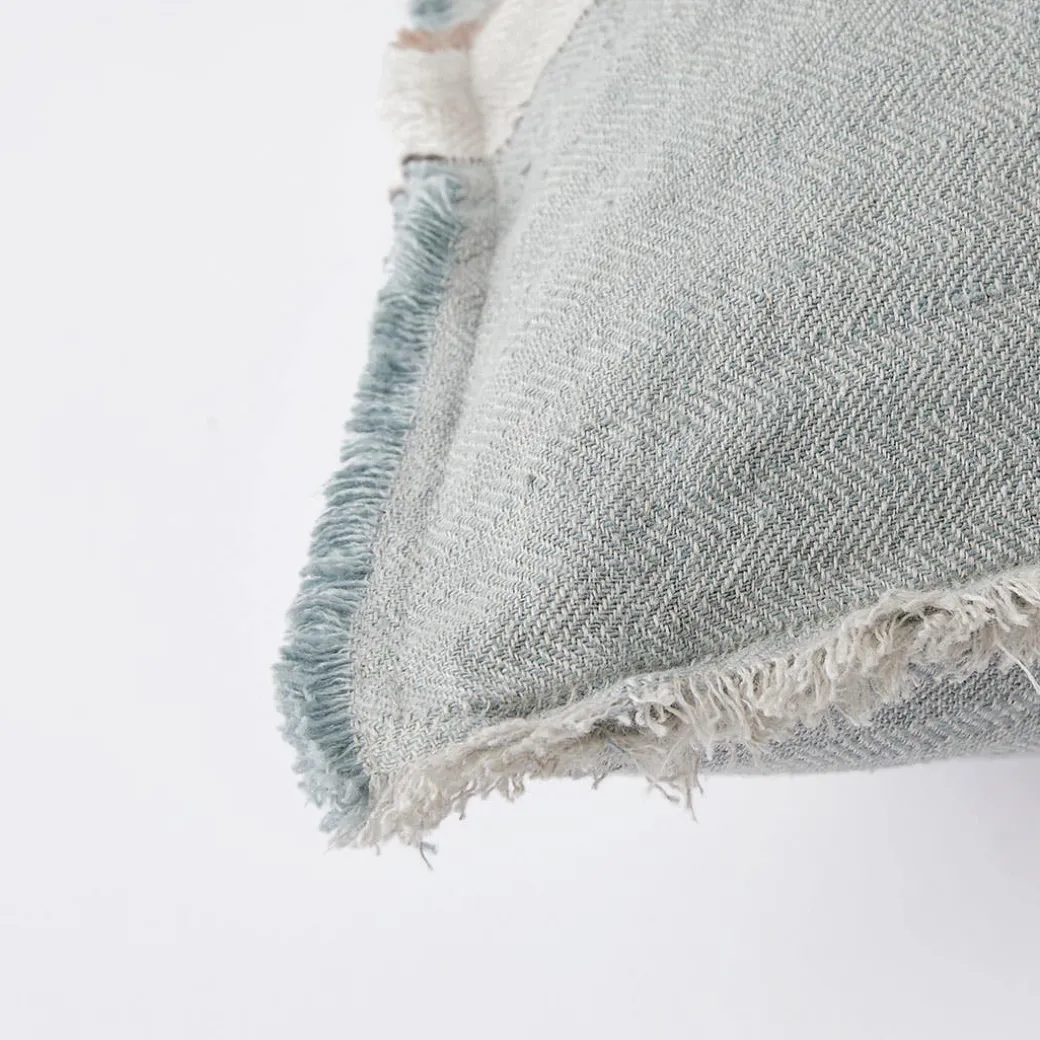 Everett Fringe Stripe Linen Cushion - Blue