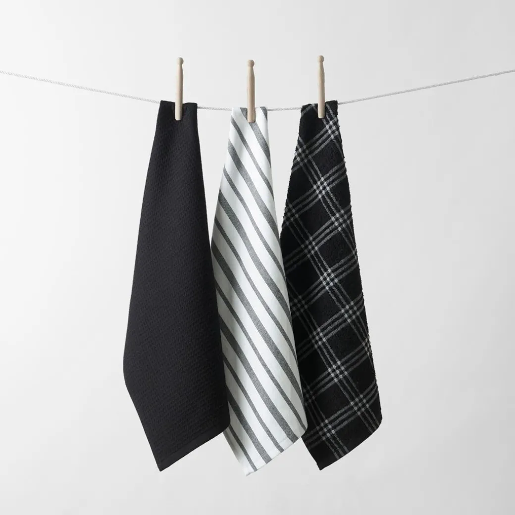 Hardy Terry Tea Towel Set Of 3 - Black