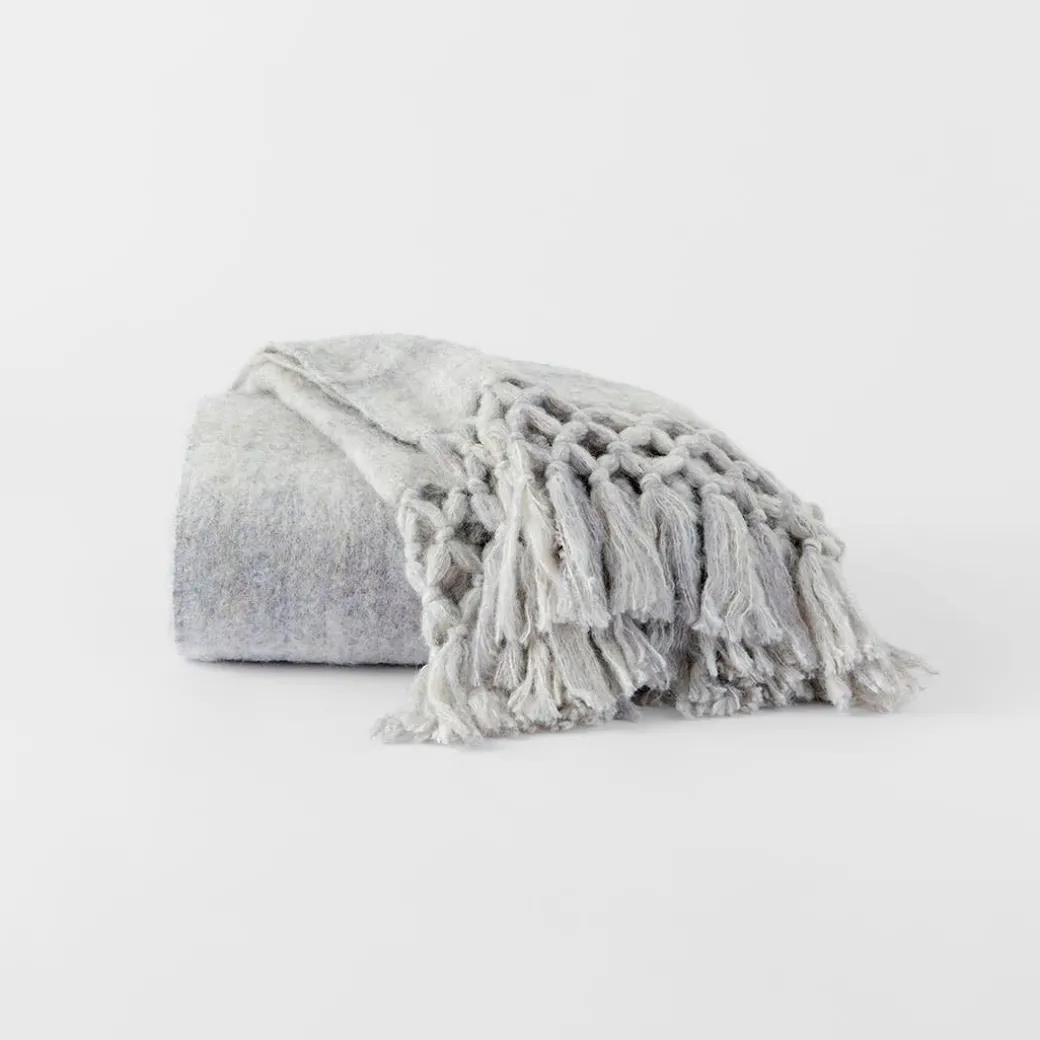 Ledger Ombre Tassel Throw - Dove Grey