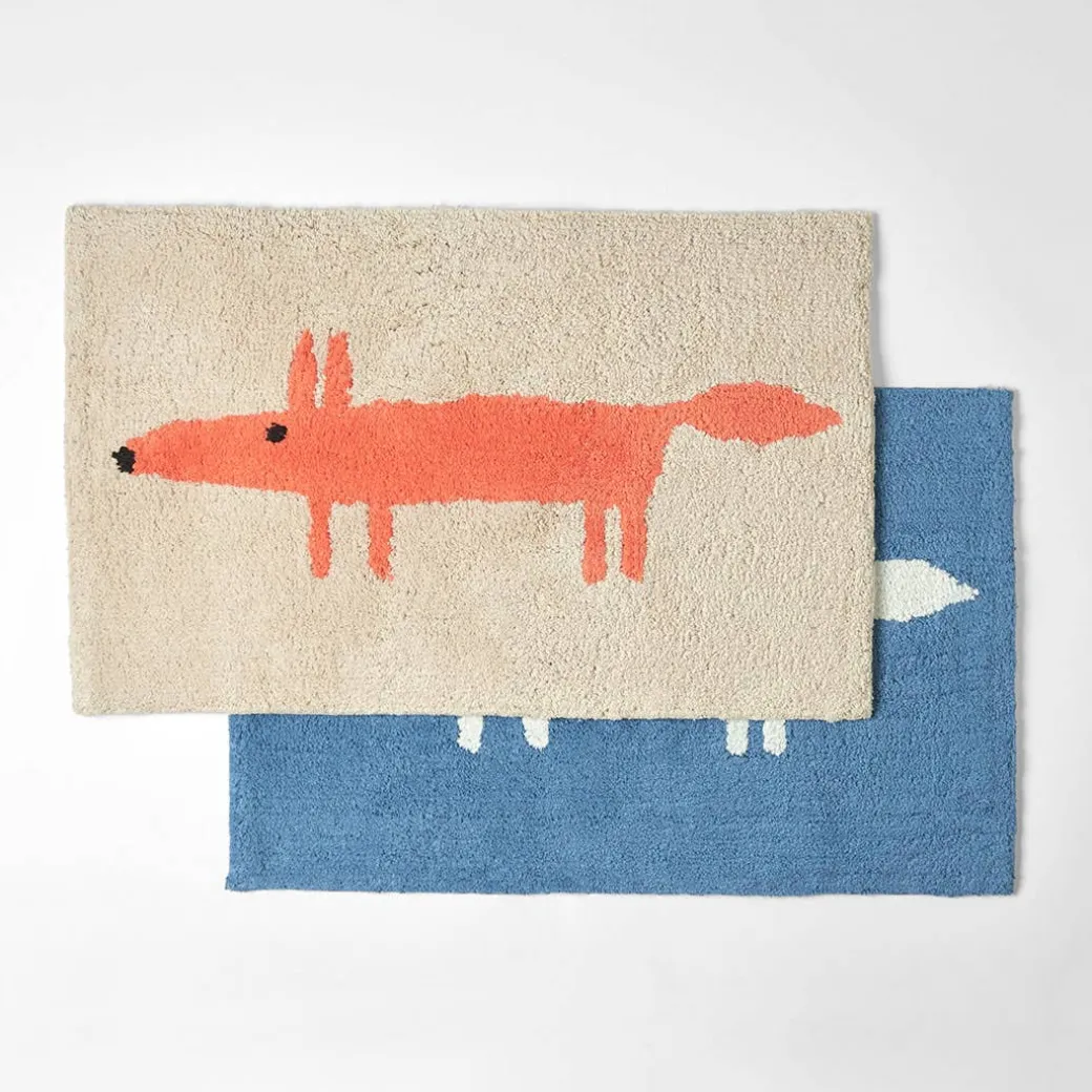 Mr Fox Bath Mat - Light Blue