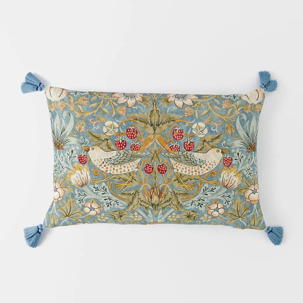 Strawberry Thief Cushion - Sage Green