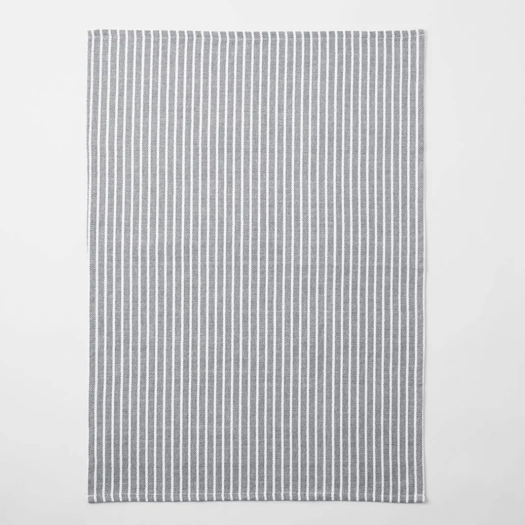 Yarn Dye Stripe Tea Towel Set Of 3 - Charcoal