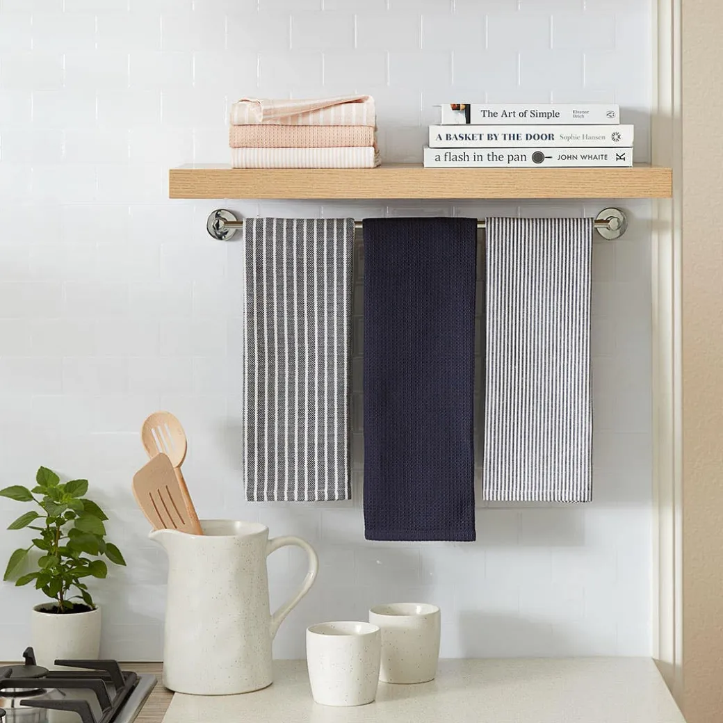 Yarn Dye Stripe Tea Towel Set Of 3 - Charcoal