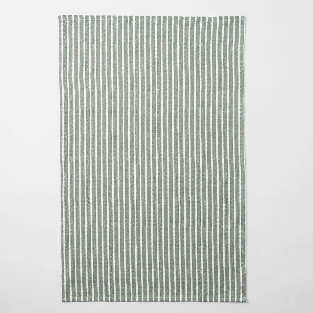 Yarn Dye Stripe Tea Towel Set Of 3 - Khaki